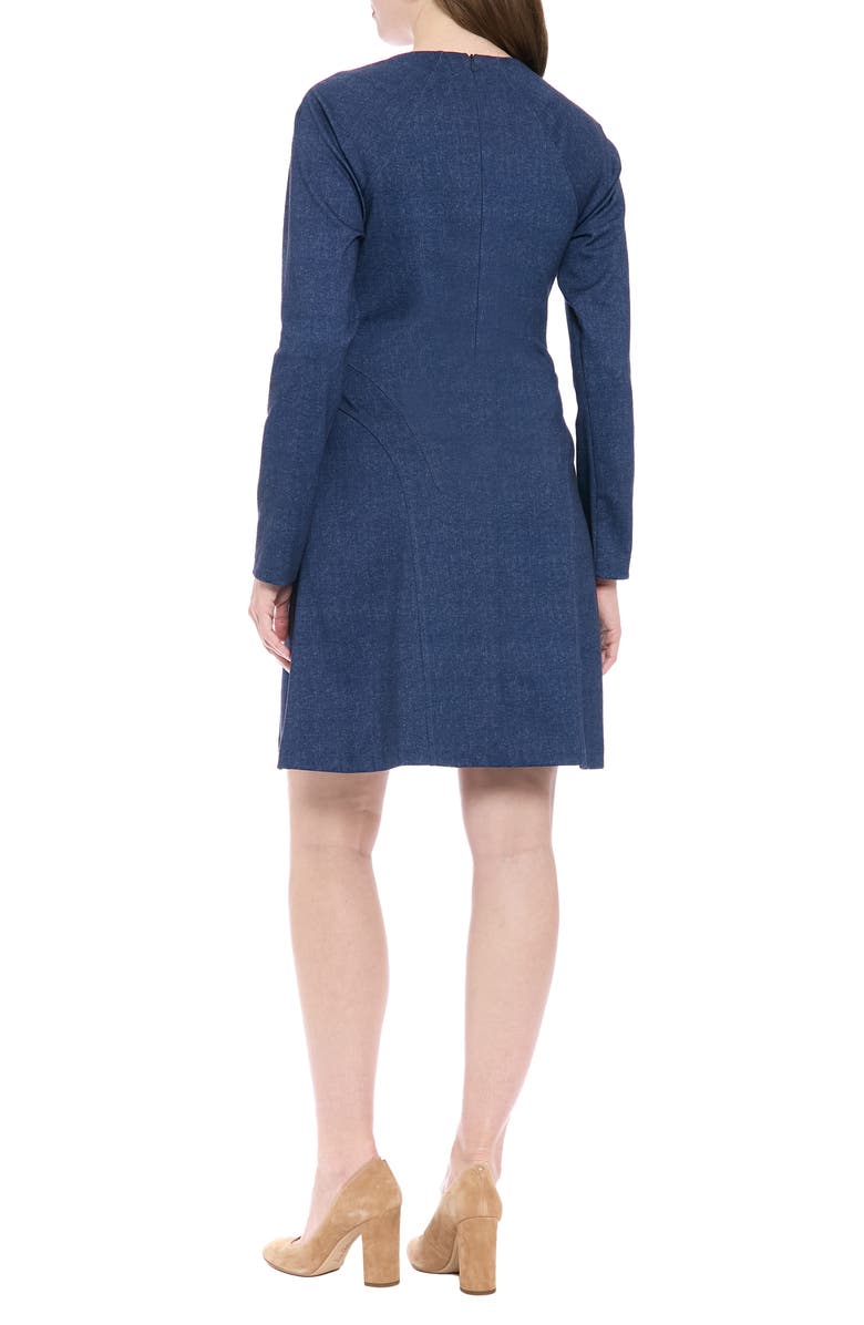 London Times Long Sleeve Ponte Denim Fit & Flare Dress, Alternate, color, Denim Blue