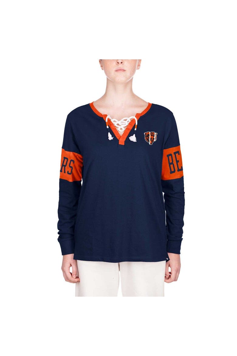 Women's New Era Navy Chicago Bears Lace-Up Notch Neck Long Sleeve T-Shirt, Alternate, color, Navy