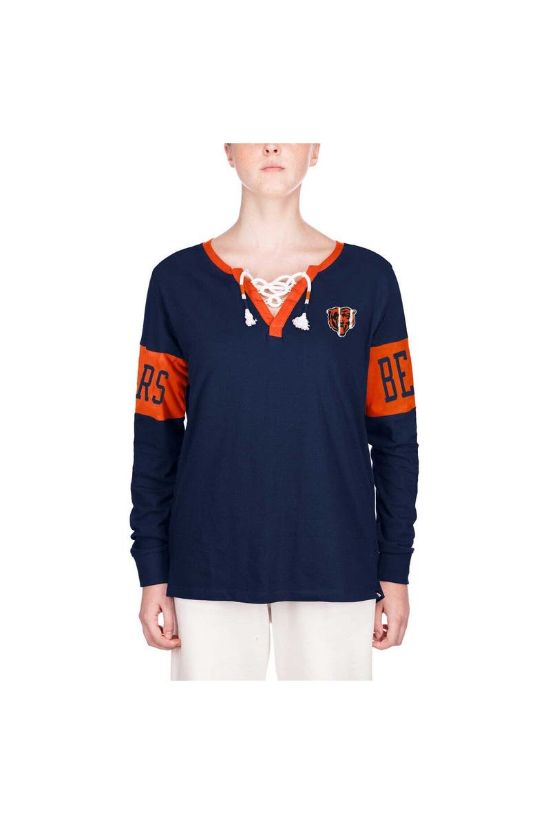 New Era Women's New Era Navy Chicago Bears Lace-Up Notch Neck Long Sleeve T-Shirt, Alternate, color, Navy