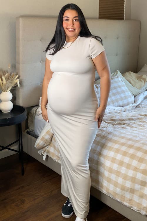 Pinkblush Fitted Short Sleeve Maxi Dress In White