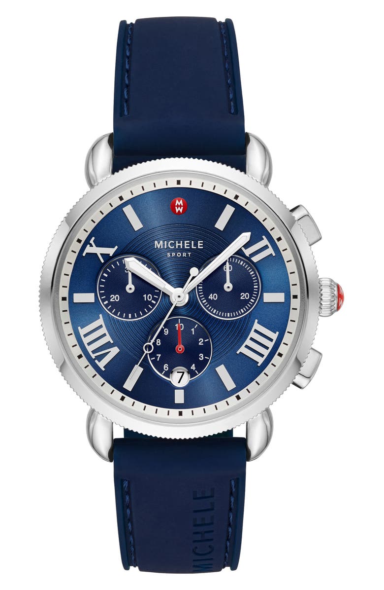 MICHELE Sporty Sport Sail Chronograph Watch Head with Silicone Strap; 38mm, Main, color,
