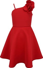 Zunie Kids' One-Shoulder 3D Flower Scuba Knit Dress