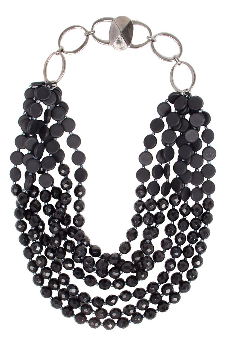 SAACHI Chunky Beaded Statement Necklace, Main, color, Black