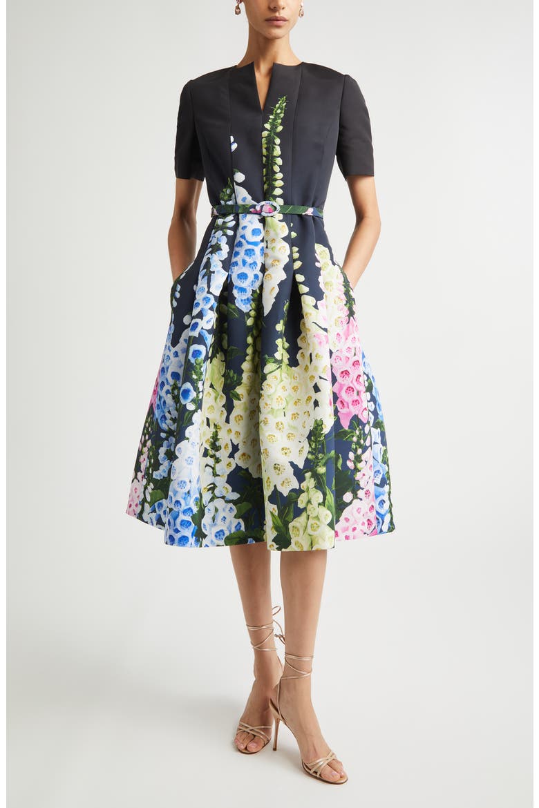 Foxglove Dégradé Belted Faille Fit & Flare Dress, Main, color, NIGHT SKY MULTI