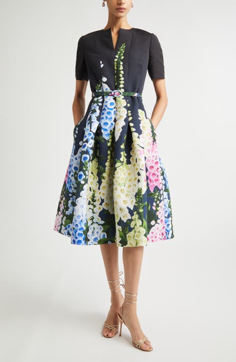 Foxglove Dégradé Belted Faille Fit & Flare Dress