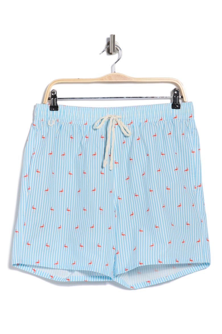 Flamingo Seersucker Swim Trunks, Alternate, color, SKY BLUE COMBO