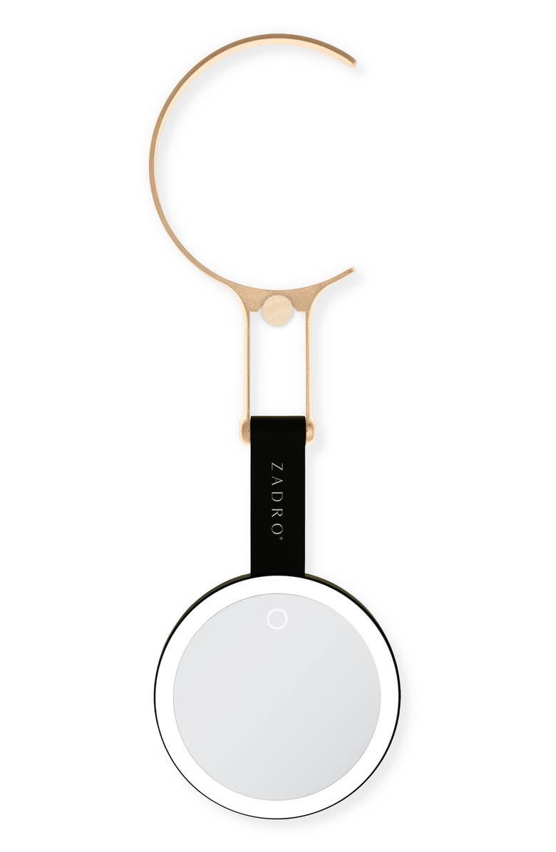Zadro Multi-Position Lighted Travel Hand Mirror with 10X/1X Magnification, Alternate, color, Black/Gold