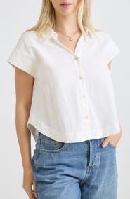 Blu Pepper Linen Blend Short Sleeve Button Down Shirt