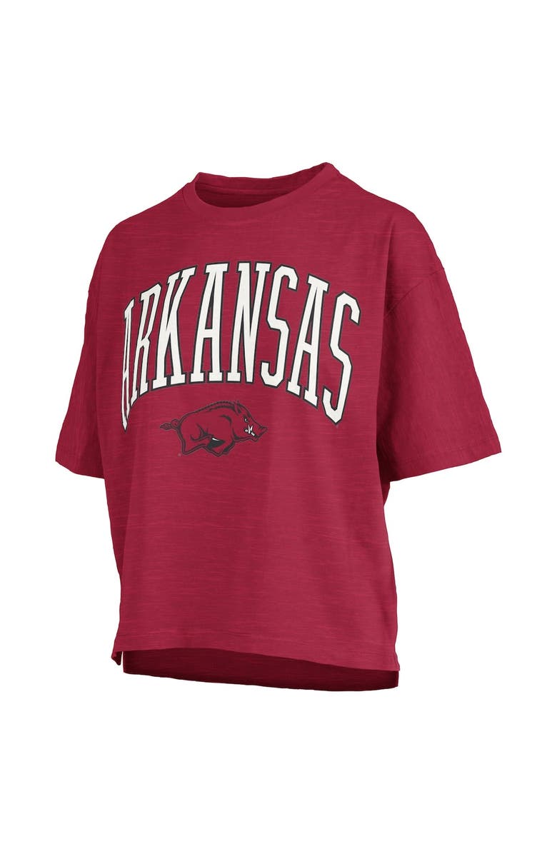 PRESSBOX Women's Pressbox Cardinal Arkansas Razorbacks Nelson Arch Over Logo Waist Length Oversized Slub T-Shirt, Alternate, color, Cardinal