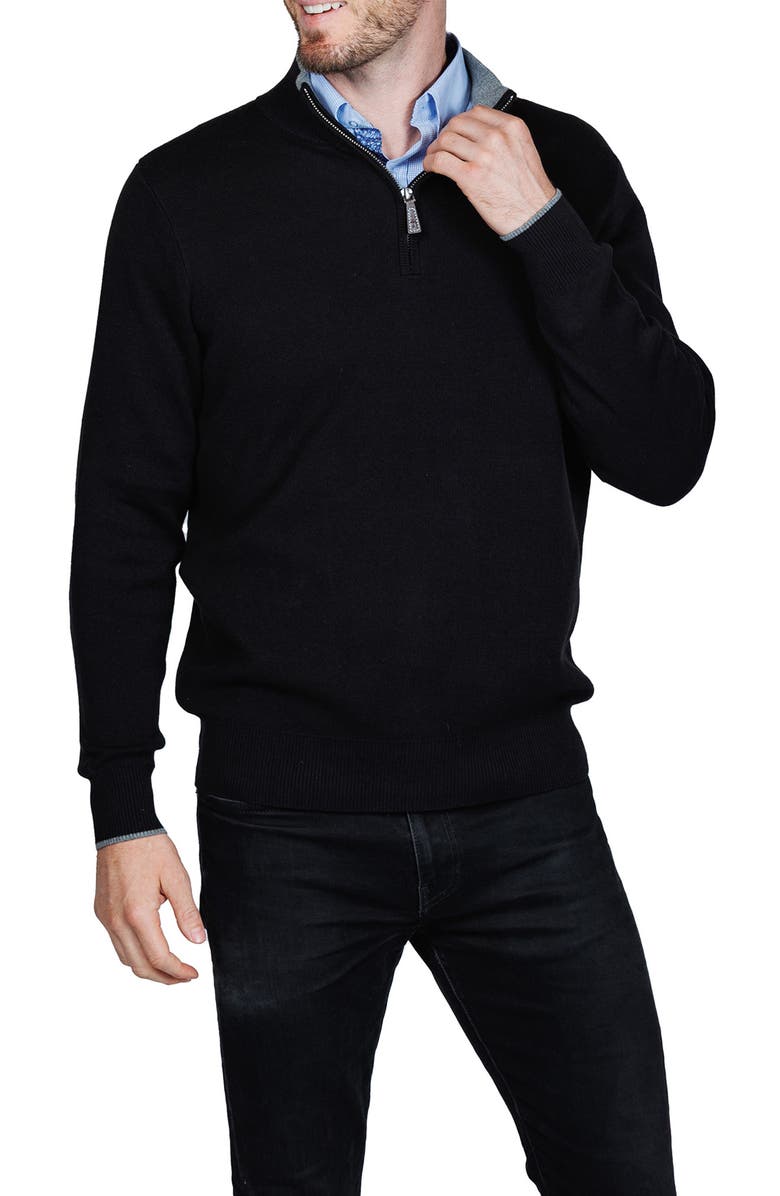 TailorByrd Fine Knit Quarter Zip Sweater, Alternate, color, Black