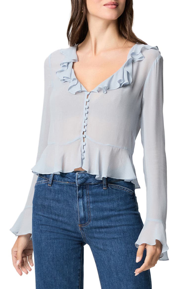 Getty Long Sleeve Chiffon Ruffle Top, Main, color, STARDUST BLUE