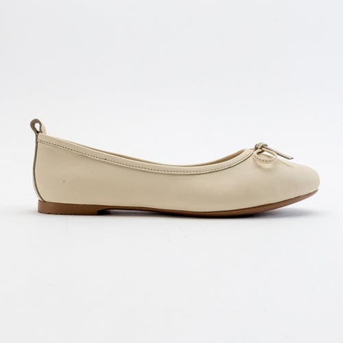 Forever & Always Shoes Florence Leather Ballerina Flats In Beige Leather