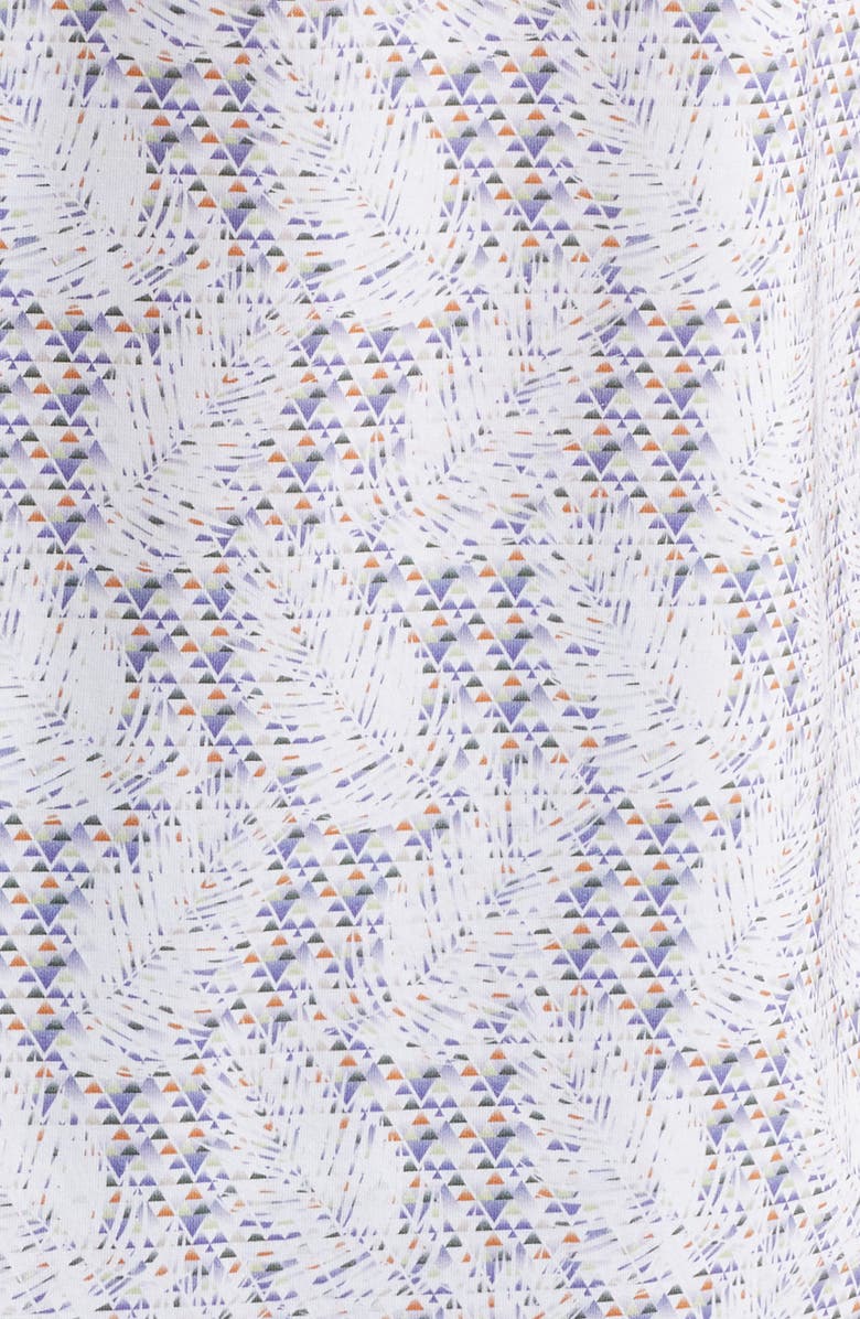 Bugatchi Miles OoohCotton<sup>®</sup> Leaf Print Short Sleeve Button-Up Shirt, Alternate, color, Peacock