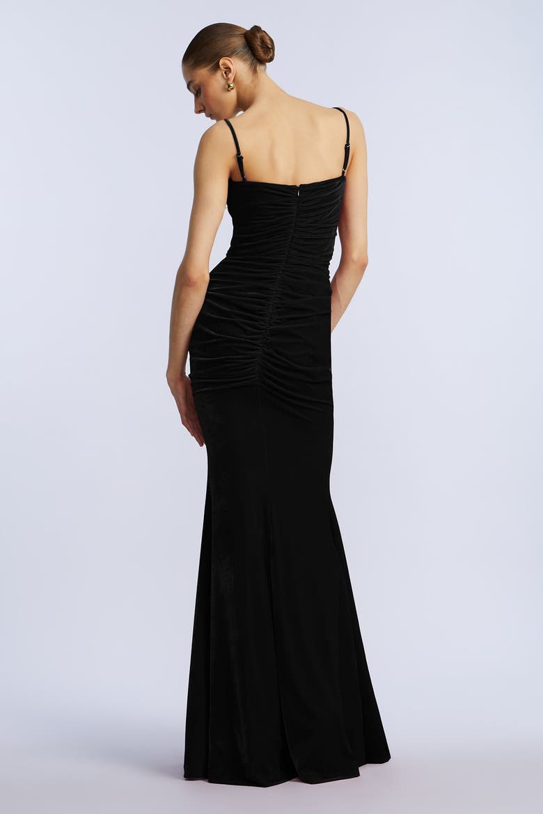Ruffle Velvet Gown, Alternate, color, Black