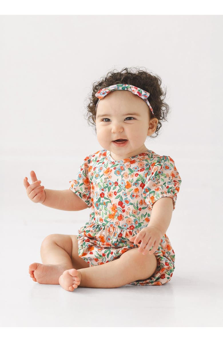Mabel + Honey Florentine Short Gathered Sleeve Romper, Alternate, color, Orange
