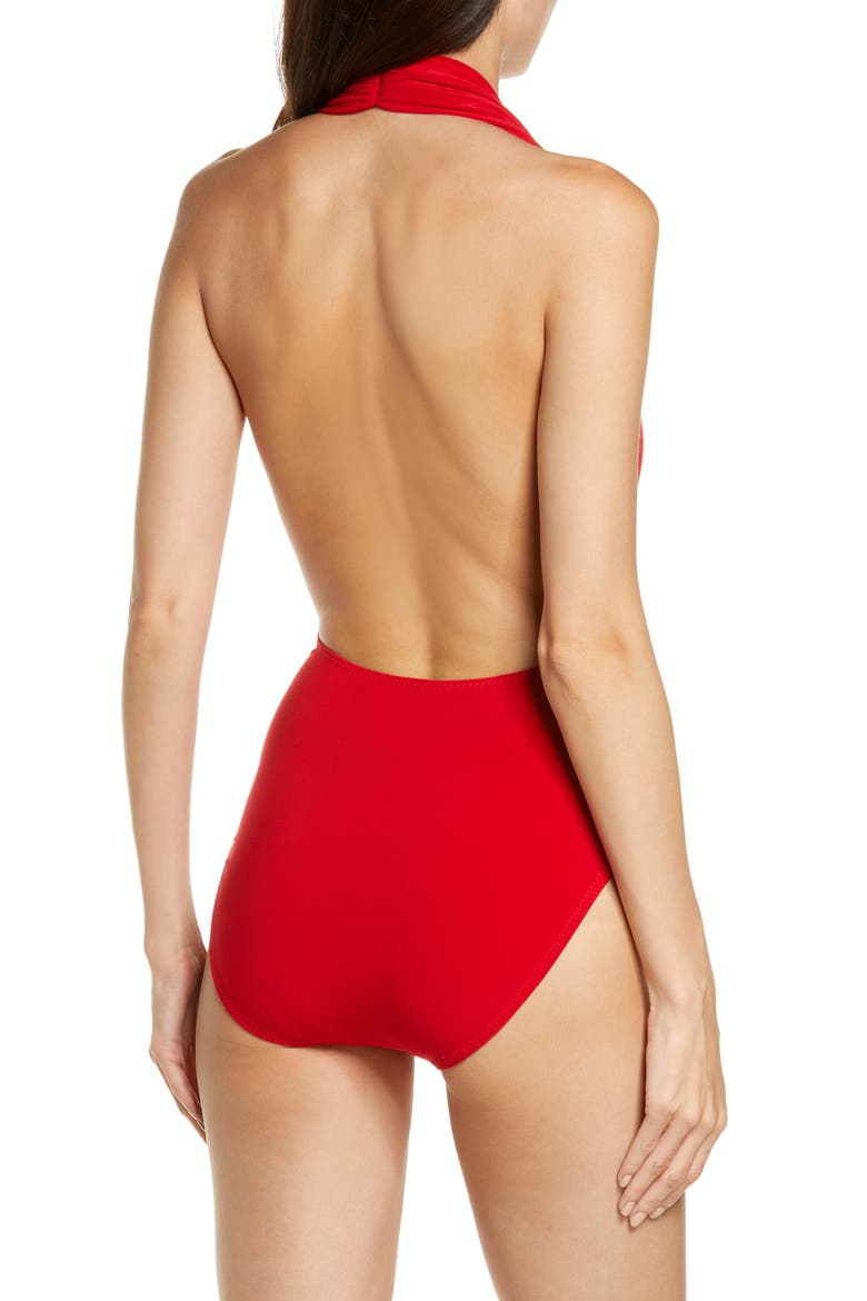 Halter Low Back One-Piece Swimsuit, Alternate, color, TIGER RED