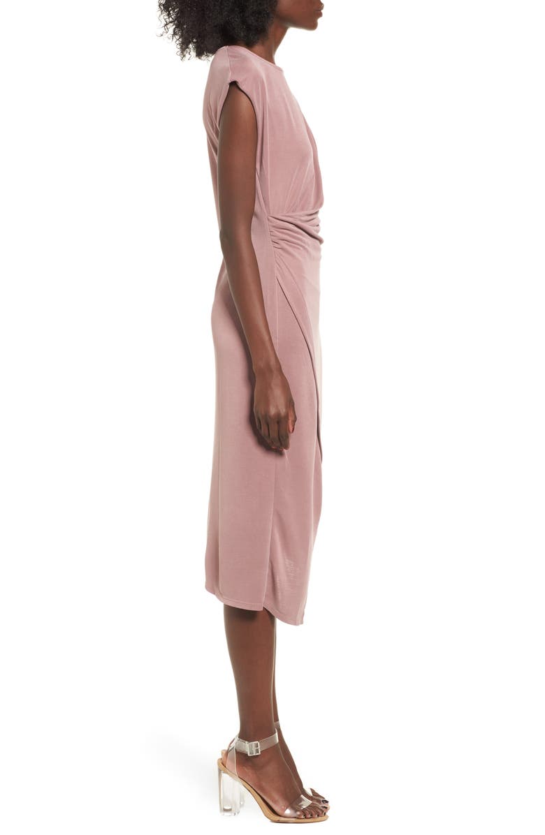 Topshop Asymmetrical Slinky Drape Midi Dress, Alternate, color, 