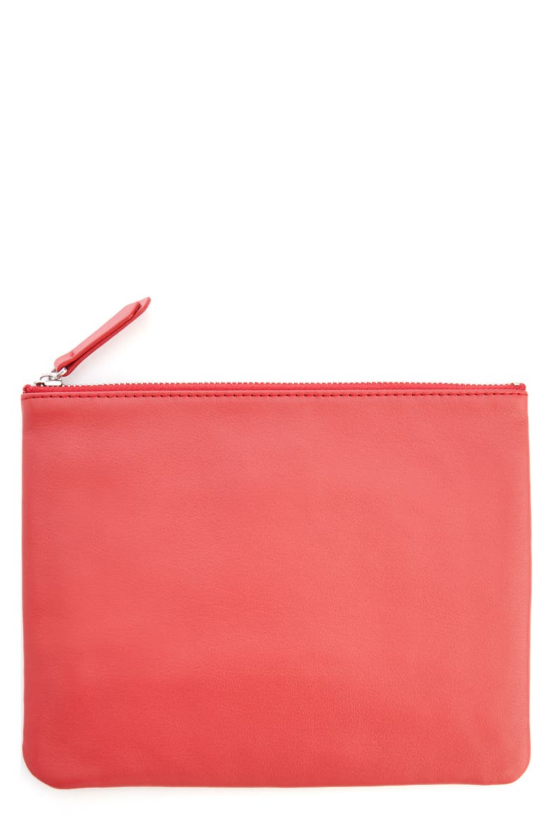 Personalized Leather Travel Pouch, Main, color, RED- SILVER FOIL