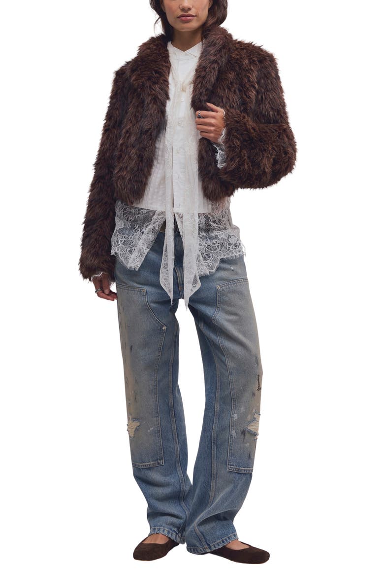 Supernova Cropped Faux Fur Jacket, Alternate, color, MOCHACCINO COMBO