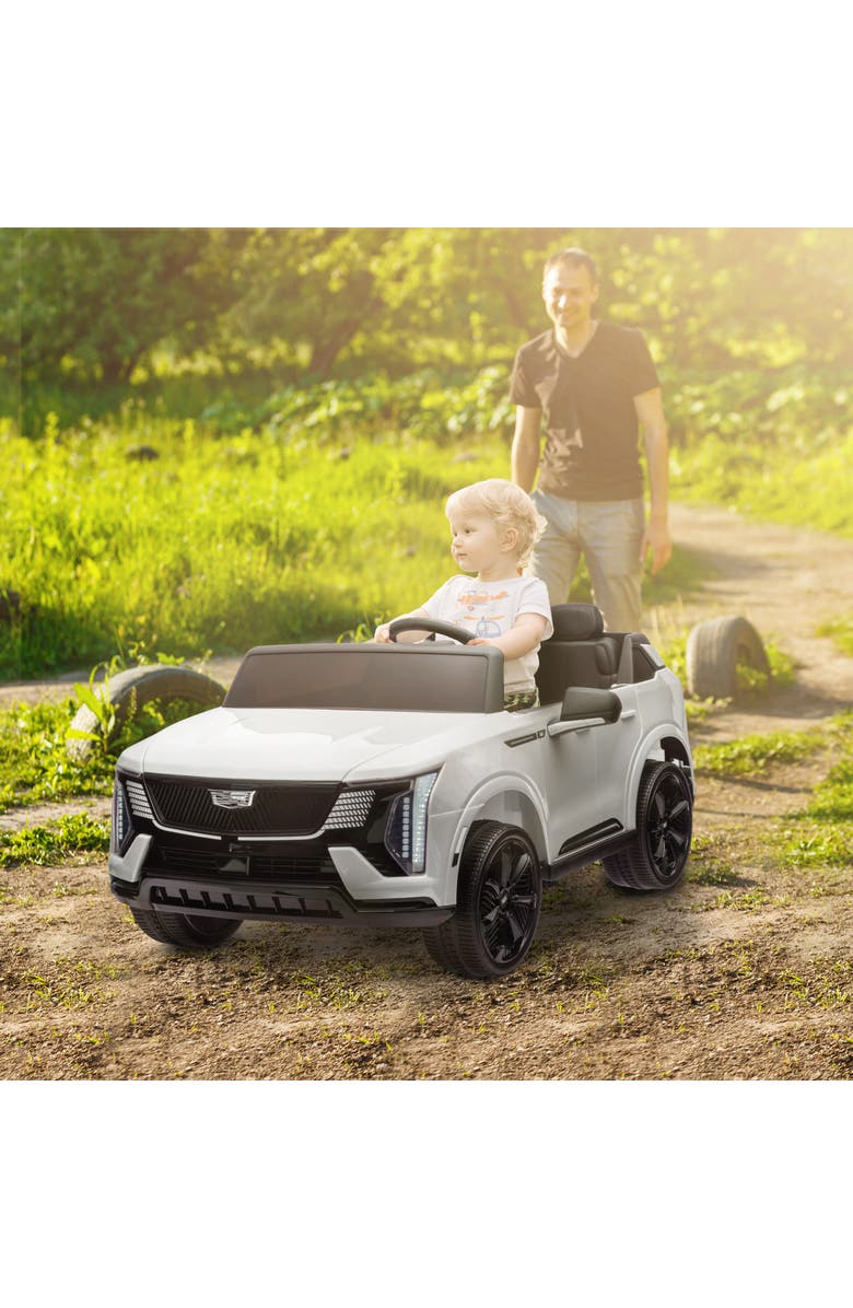 Qaba 2-Seat Licensed Cadillac Escalade Kids Electric Truck, 12V, Remote, 4 Spring Suspension Wheels, Lights, Horn, Alternate, color, White