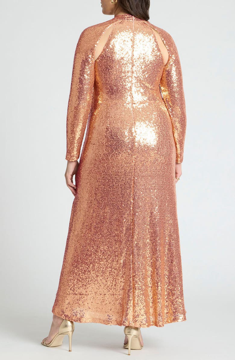 ELOQUII Cross Front Sequin Long Sleeve Gown, Alternate, color,