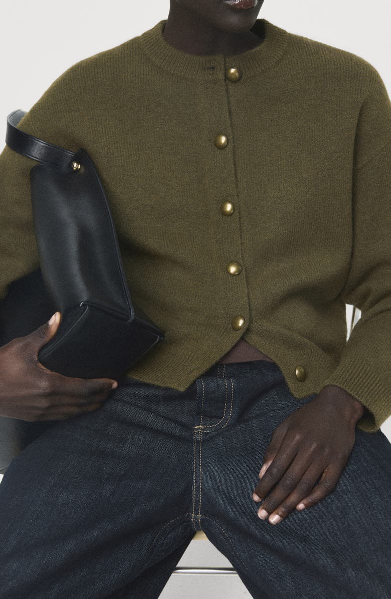 MANGO Crewneck Cardigan, Alternate, color, Khaki Green