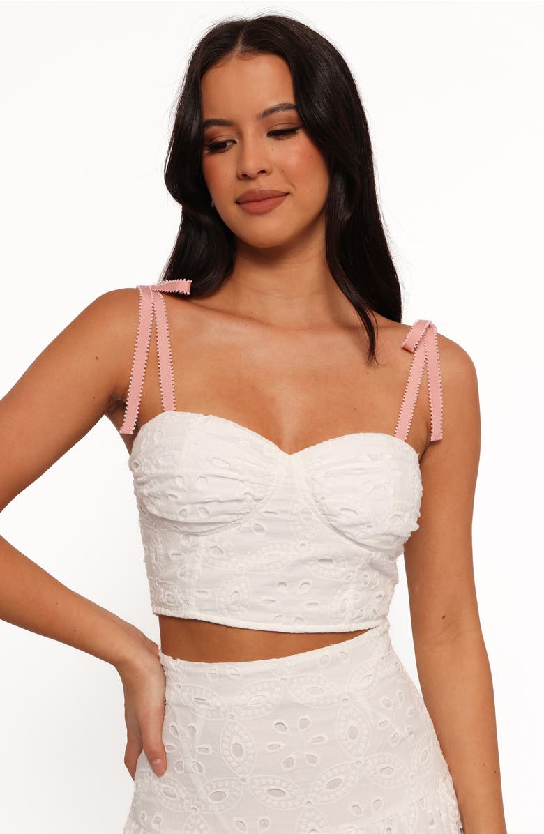 Petal & Pup Kara Eyelet Cotton Bustier Crop Top & Maxi Skirt Set, Alternate, color, White