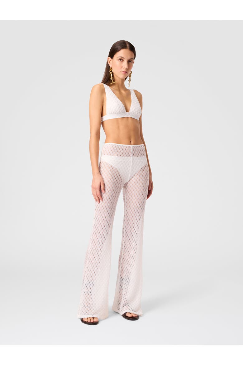 Flared Trousers In Lamé Viscose With Raschel Workmanship, Alternate, color, White