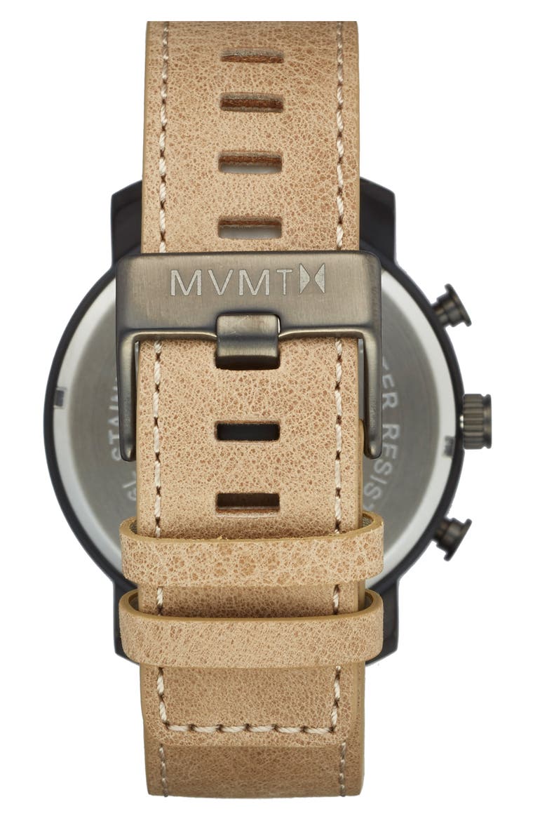 Chronograph Leather Strap Watch, 45mm, Alternate, color, GUNMETAL
