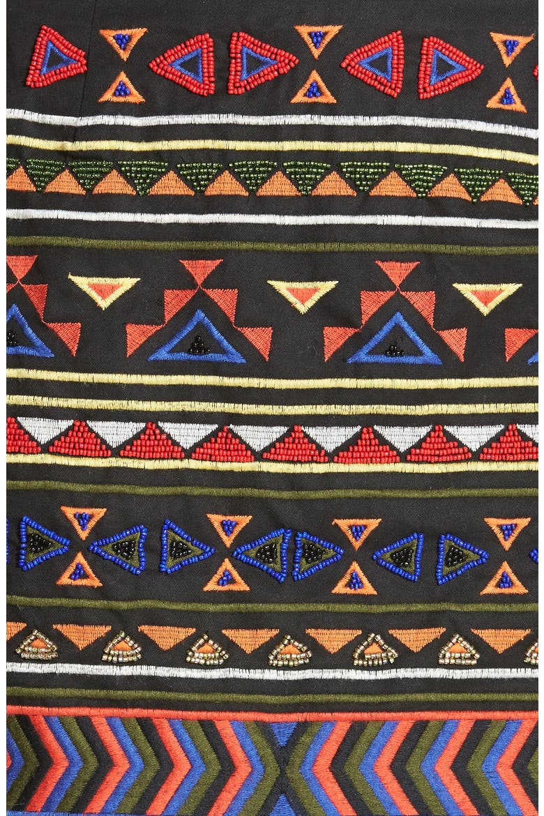 Beaded Geo Print Miniskirt, Alternate, color, BLACK