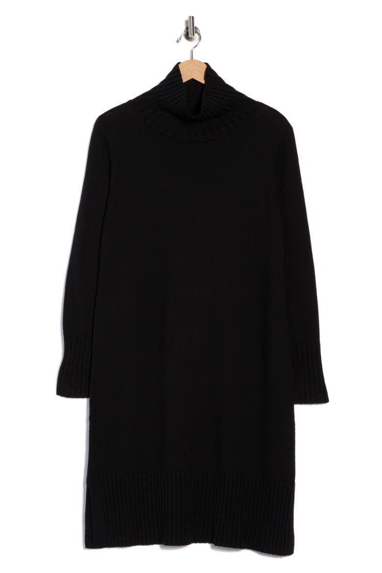 Turtleneck Long Sleeve Merino Wool Sweater Dress, Alternate, color, BLACK