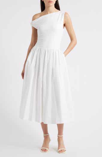 Mixed Media Asymmetric Neck Midi Dress