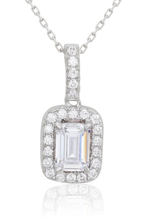 Sterling Silver Emerald Cut Cubic Zirconia Pendant Necklace