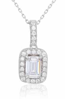 SUZY LEVIAN Sterling Silver Emerald Cut Cubic Zirconia Pendant Necklace