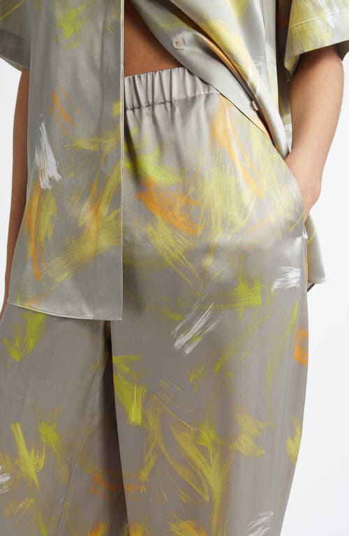 Lafayette 148 New York Riverside Pastel Smudge Silk Satin Pants In Pencil Grey Multi
