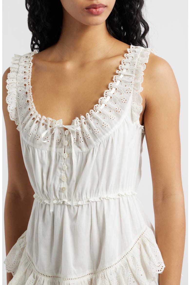 Zayan Eyelet & Ruffle Minidress, Alternate, color, WHITE