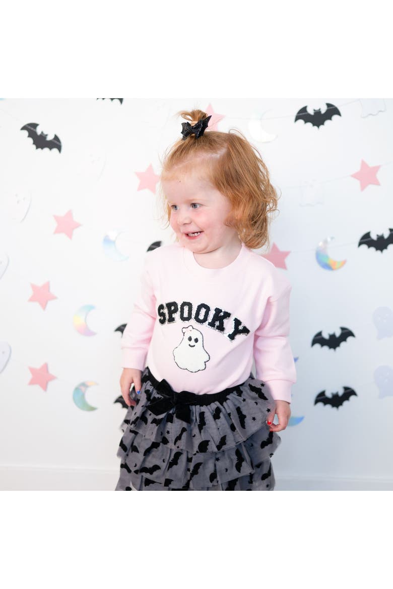 Spooky Patch Halloween Long Sleeve Romper, Alternate, color, Ballet Pink