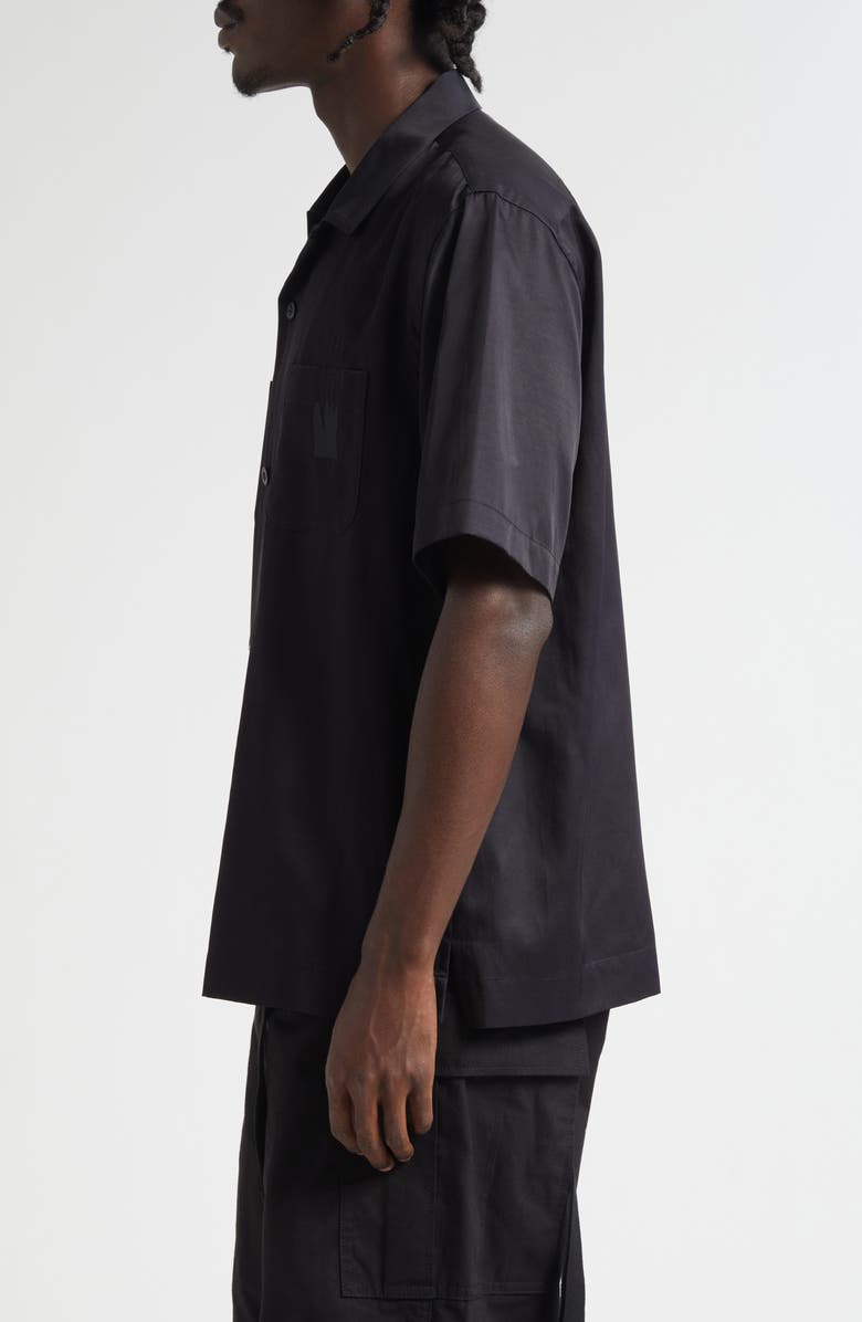 Sacai Where the Wild Things Are Embroidered Satin Camp Shirt, Alternate, color, Black