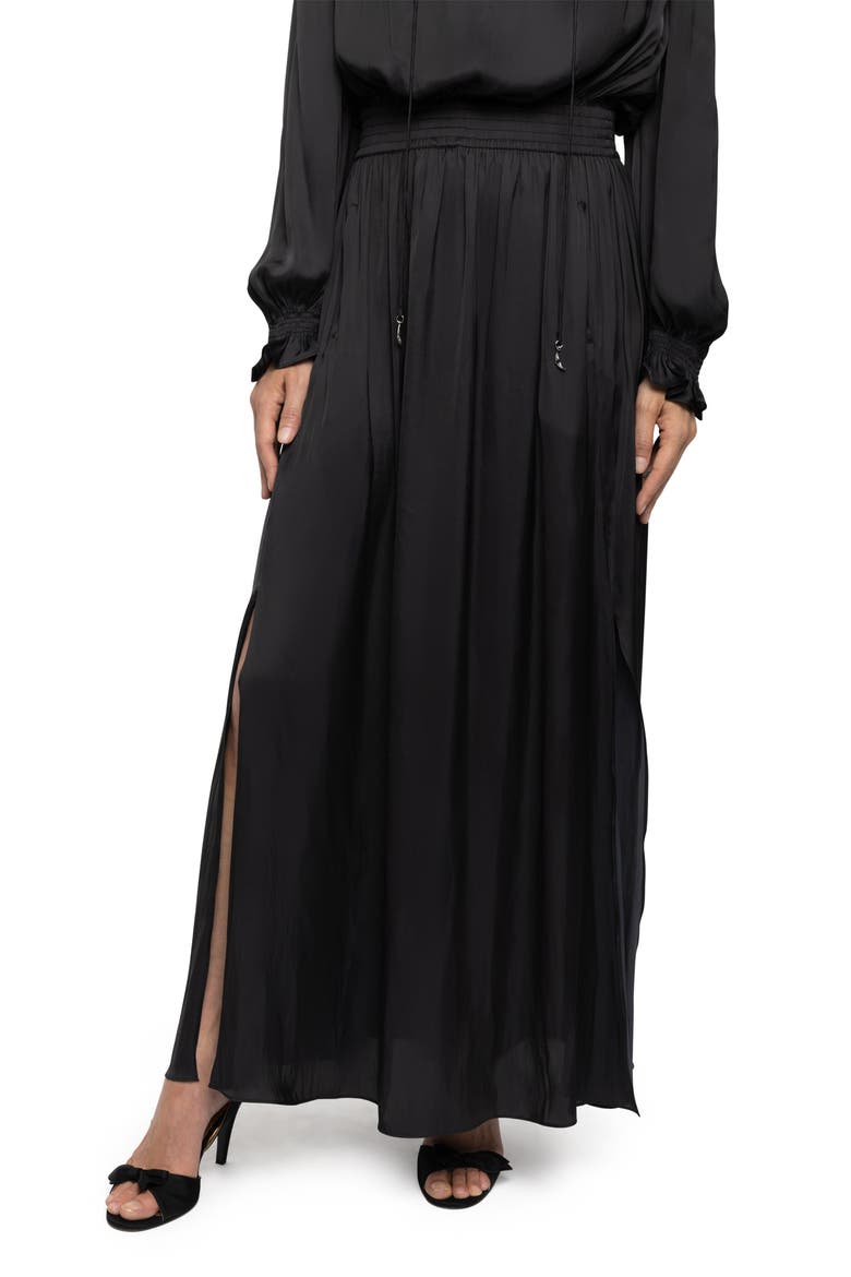 Rayado Satin Maxi Dress, Alternate, color, BLACK