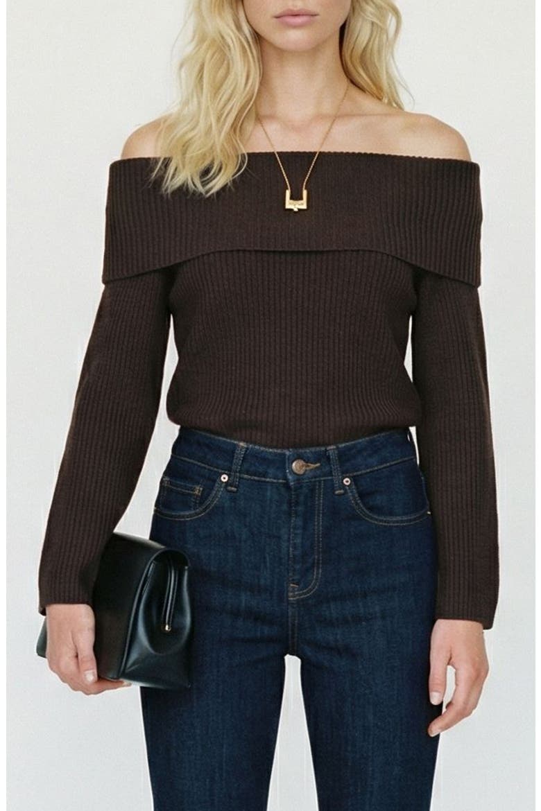 Aries Off the Shoulder Sweater, Main, color, CHOCOLATE TORTE