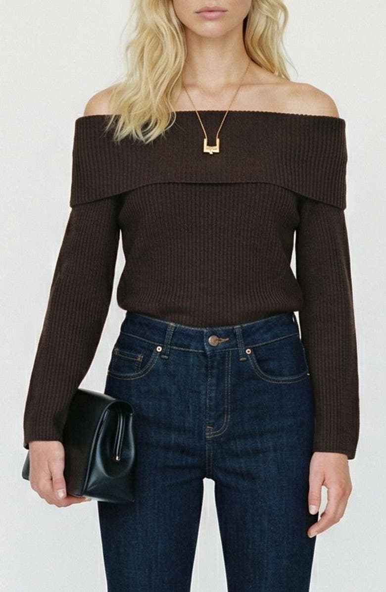 VERO MODA Aries Off the Shoulder Sweater, Main, color, Chocolate Torte