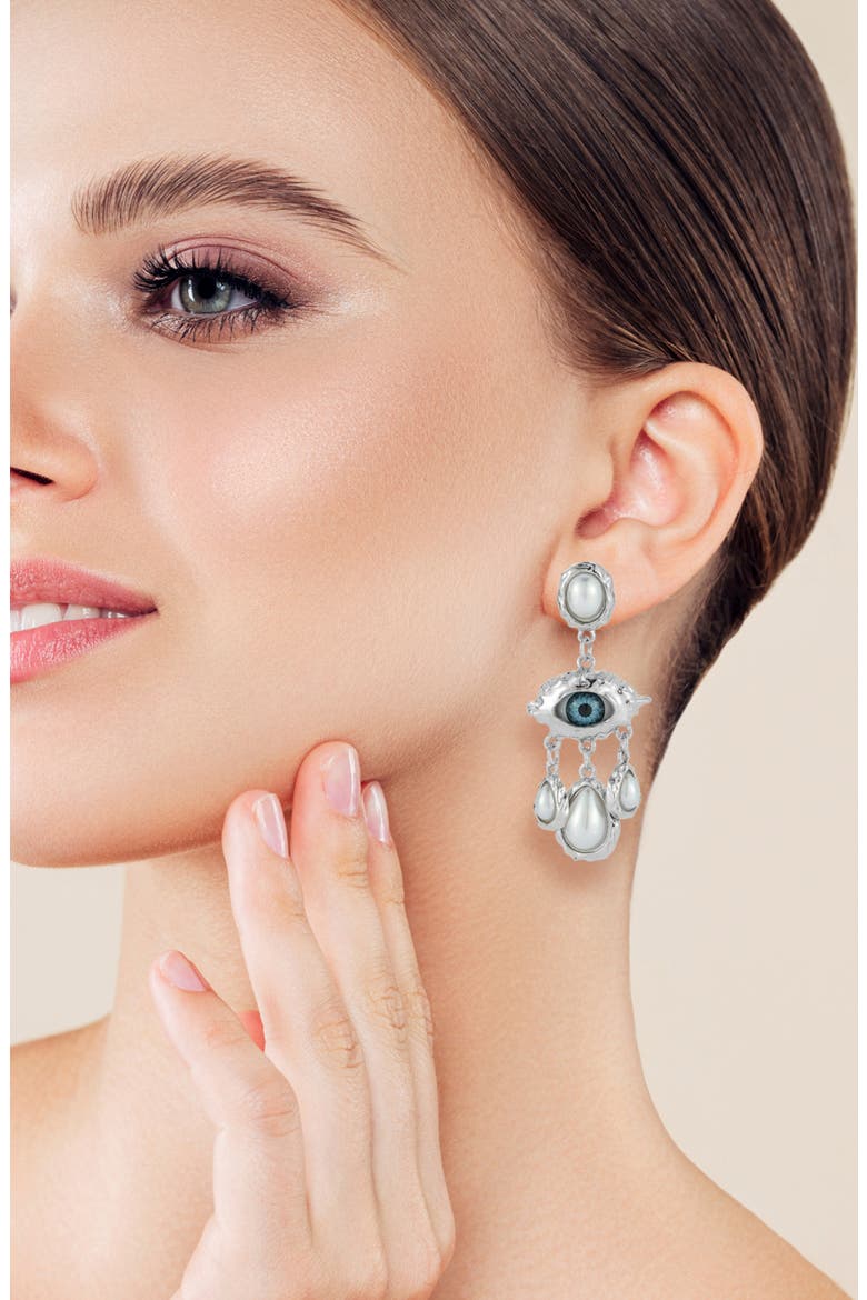 Faux Pearl Eye Drop Earrings, Alternate, color, SILVER/BLUE