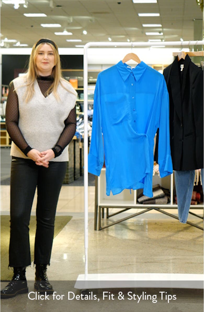 Asymmetric Closure Satin Button-Up Shirt, sales video thumbnail