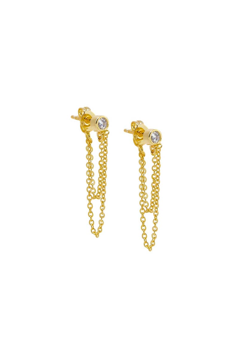 BY ADINA EDEN CZ Bezel Double Chain Front Back Stud Earring, Main, color, 