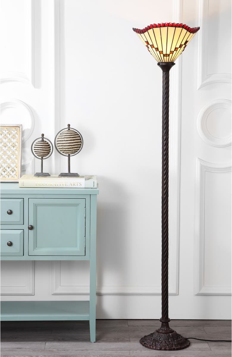 JONATHAN Y Smith Tiffany-Style 70.5" Torchiere LED Floor Lamp, Bronze, Alternate, color, Bronze