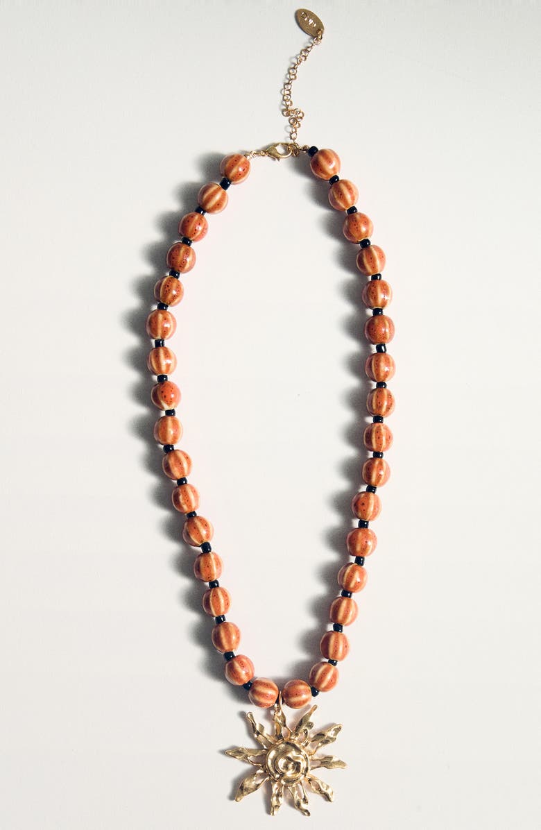 MANGO Beaded Sun Pendant Necklace, Alternate, color,