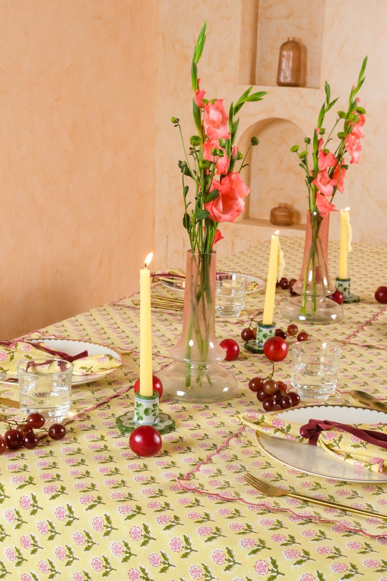 Mona Scallop Embroidered Blockprint Tablecloth, Alternate, color, 70x120