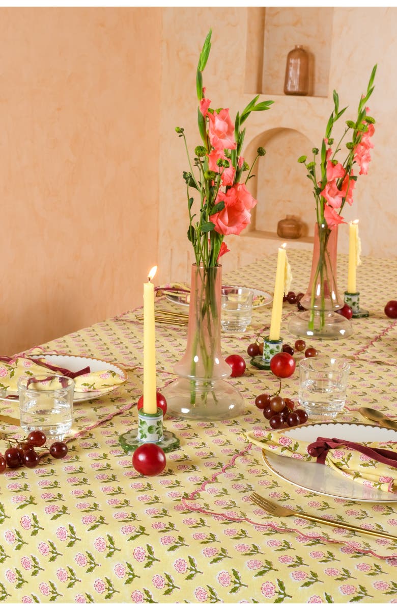 Inner Child Mona Scallop Embroidered Blockprint Tablecloth, Alternate, color, 70X120