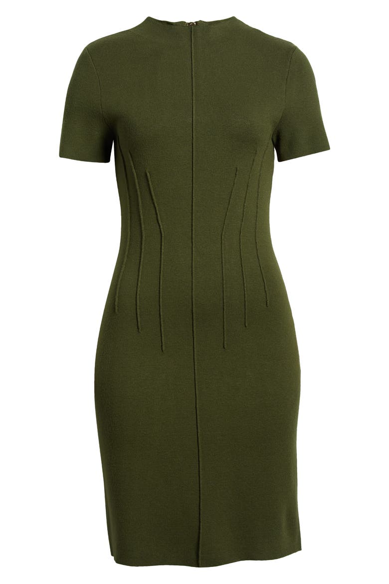 Pintuck Fitted Sheath Dress, Alternate, color, OLIVE
