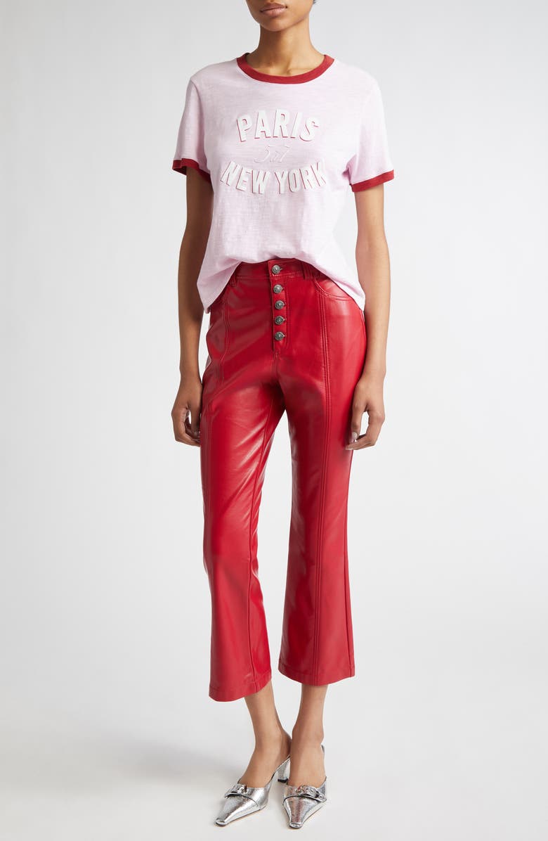 Cinq à Sept Paris New York Cotton Graphic Ringer T-Shirt, Alternate, color, Pink Opal